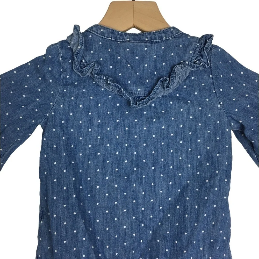 GAP Baby Polka Dot Chambray Dress Ruffle Long Sleeve Button Front Denim Size 2T